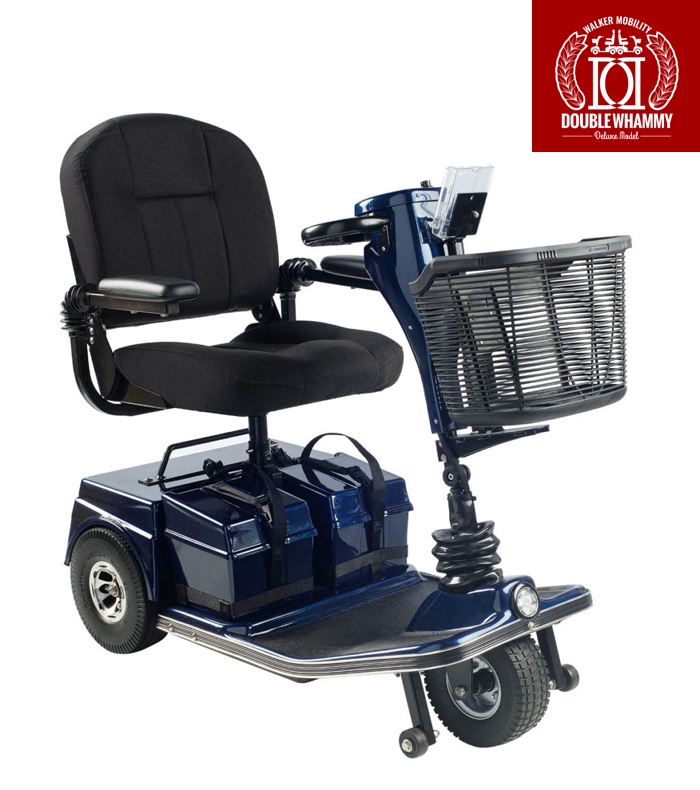 A blue colored Double Whammy Deluxe model scooter